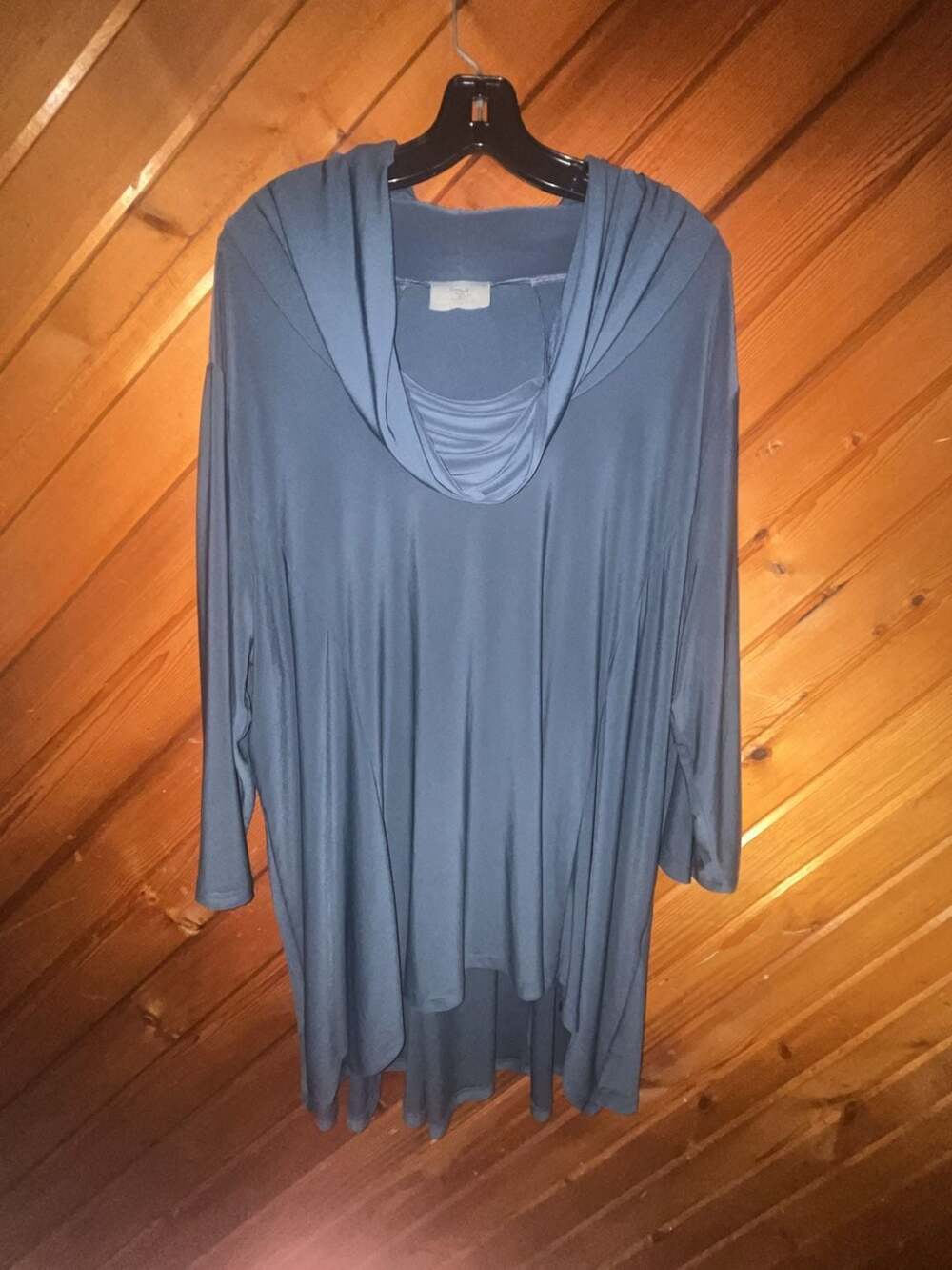 Chalet et ceci Blue Cowl Neck Long Sleeve Hi-Low Tunic Top